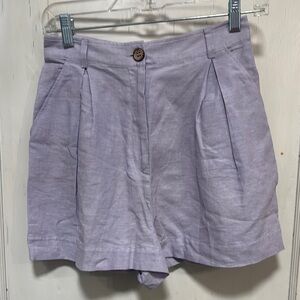 Zara High Waisted Pleated Lavender Linen Blend Shorts Xsmall